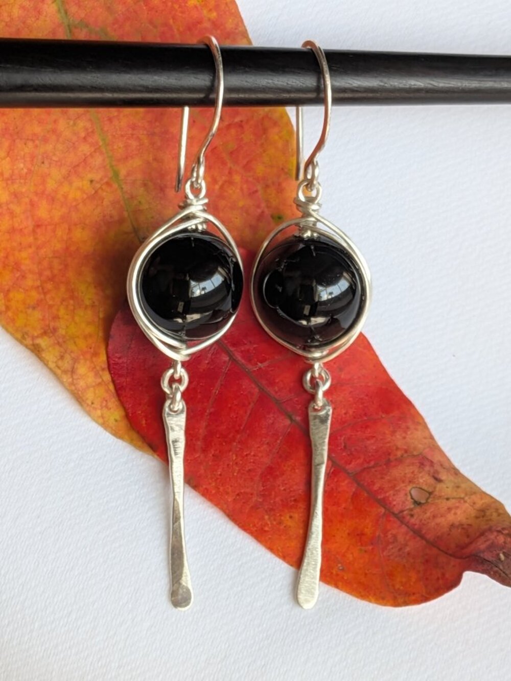 Sterling Silver Black Onyx Bead Earrings